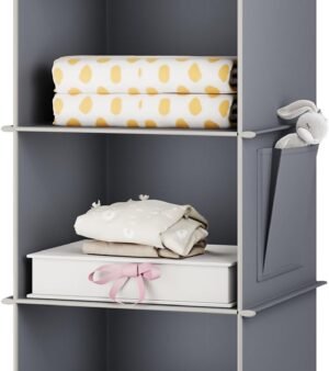 Hanging Closet Organizer, 3-Shelf Closet Hanging Storage Shelves, Grey