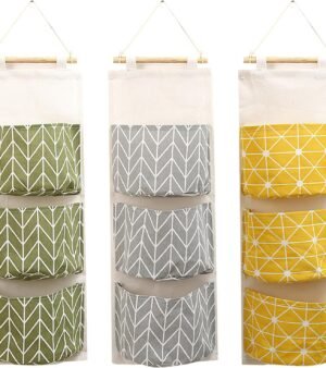 3-Pack Wall Hanging Storage Bags – Over-the-Door Organizers with 3 Large Pockets (6.3" × 5.1"), Hanging Closet & Pantry Organizer for Bedroom, Bathroom, Dorm, and More (Set of 3 Colors)