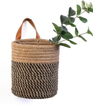 Wall-mounted Storage Baskets - Small Cotton Rope Woven Wardrobe Storage Box - For Plants, Towels, Toys - 6.3 x 7 inches (Jute)