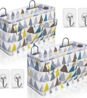 2pcs Large Wall Hanging Organizer Bag, Linen Fabric Door Hanging Storage Baskets with Pockets, Waterproof Bin for Kitchen, Bedroom, Office, RV Camper (Colors)